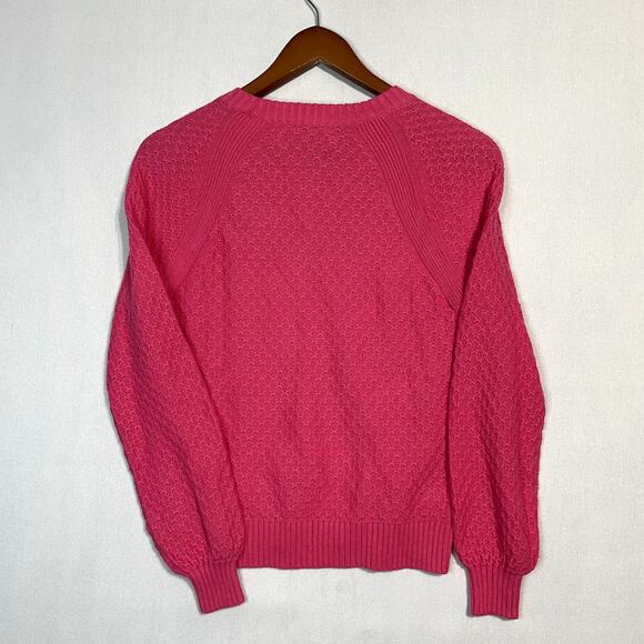 LOFT Women's Pink Pointelle Knit Raglan Sleeve Sweater - Size XS - Picture 3 of 7